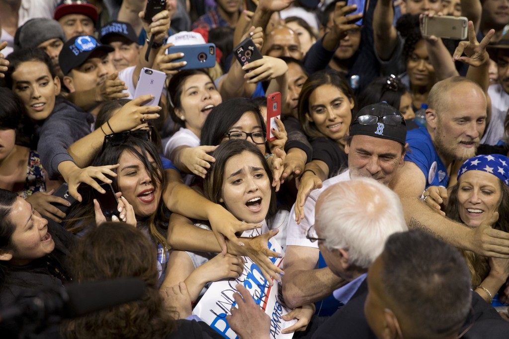 Democratic presidential candidate Sen. Bernie Sanders I-Vt. greets supporters after speaking at a rally on Tuesday