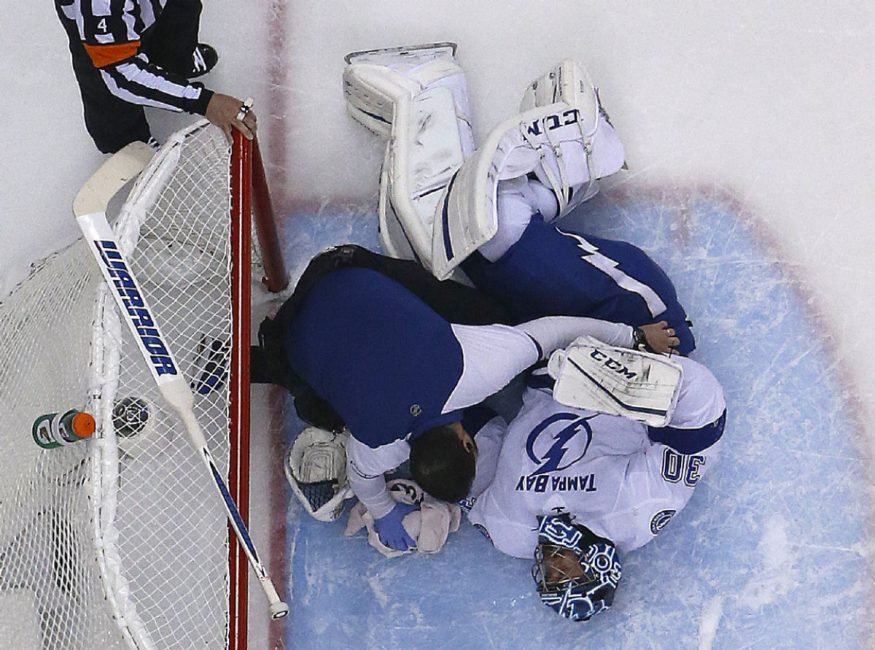 The Tampa Bay Lightning said there was no structural damage to the left leg of goalie Ben Bishop who was injured Friday