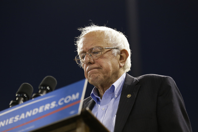 Democratic presidential candidate Sen. Bernie Sanders I-Vt. pauses while speaking at a rally on Tuesday