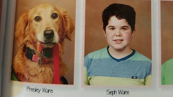 Boy's service dog gets photo in school yearbook