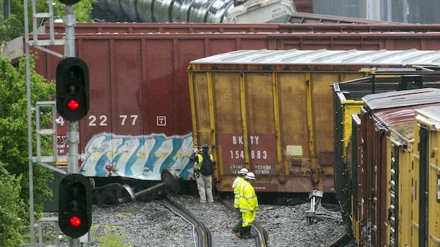 Several cars remain overturned after a CSX freight train derailed in
Washington on Sunday