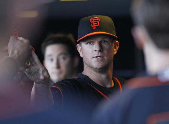 San Francisco Giants pitcher Matt Cain is greeted