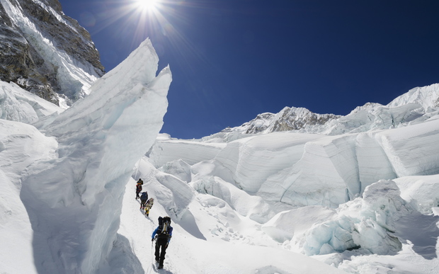 Climbers in the Khumbu icefall Mt Everest in 2012