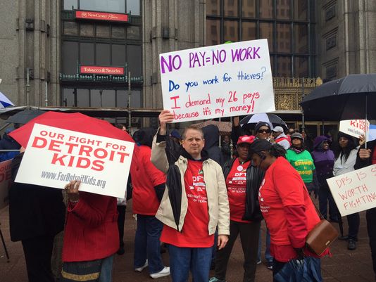 Clint Chico Detroit School of Arts holds No Pay = No Work rally outside of Fisher Building