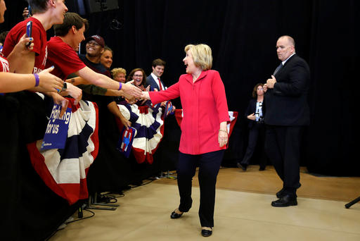 Democratic presidential candidate Hillary Clinton greets supporters at Transylvania University in Lexington Ky