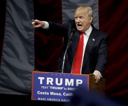 Republican presidential candidate Donald Trump speaks during a rally Thursday