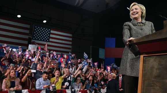 Hillary Clinton speaks during her primary night gathering at the Philadelphia Convention Center