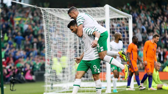 Shane Long celebrates his first-half goal