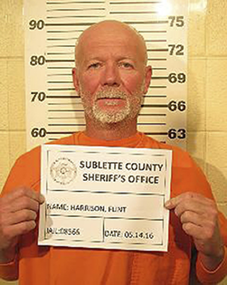 Sublette County Sheriff's Office shows Flint Wayne Harrison. Officers culminated a manhunt late Saturday night with the arrest of Dereck James'DJ Harrison 22 several hours after the surrender of his father Fli