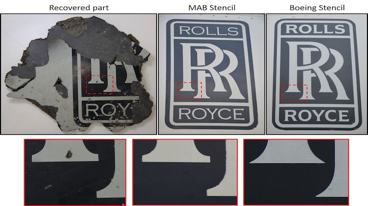 The stencil comparison of the discovered engine cowling