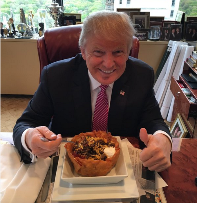 Donald Trump's latest offensive tweet about Trump Tower serving 'the best taco bowls' prompts intense backlash