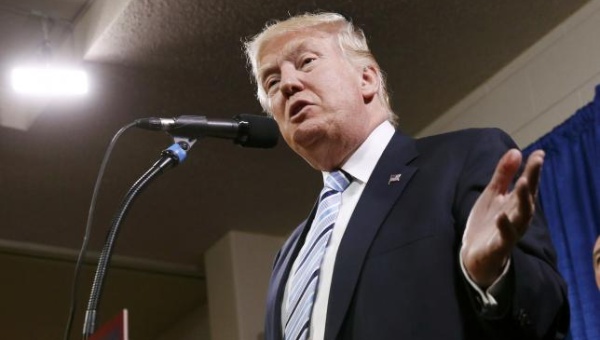 Donald Trump speaks at a news conference in Bismarck North Dakota