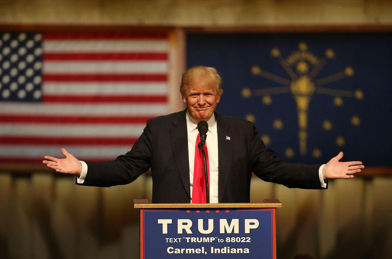 Donald Trump speaks during a campaign stop in Carmel Ind. on Monday