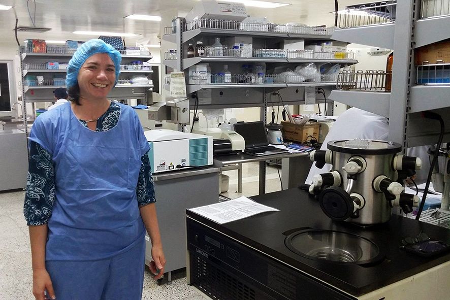 Dr Joanne Macdonald working in local laboratories on the research mission