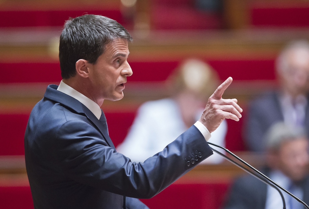 French Prime Minister Manuel Valls delivers a speech during the labor law debate at the national assembly in Paris France Thursday