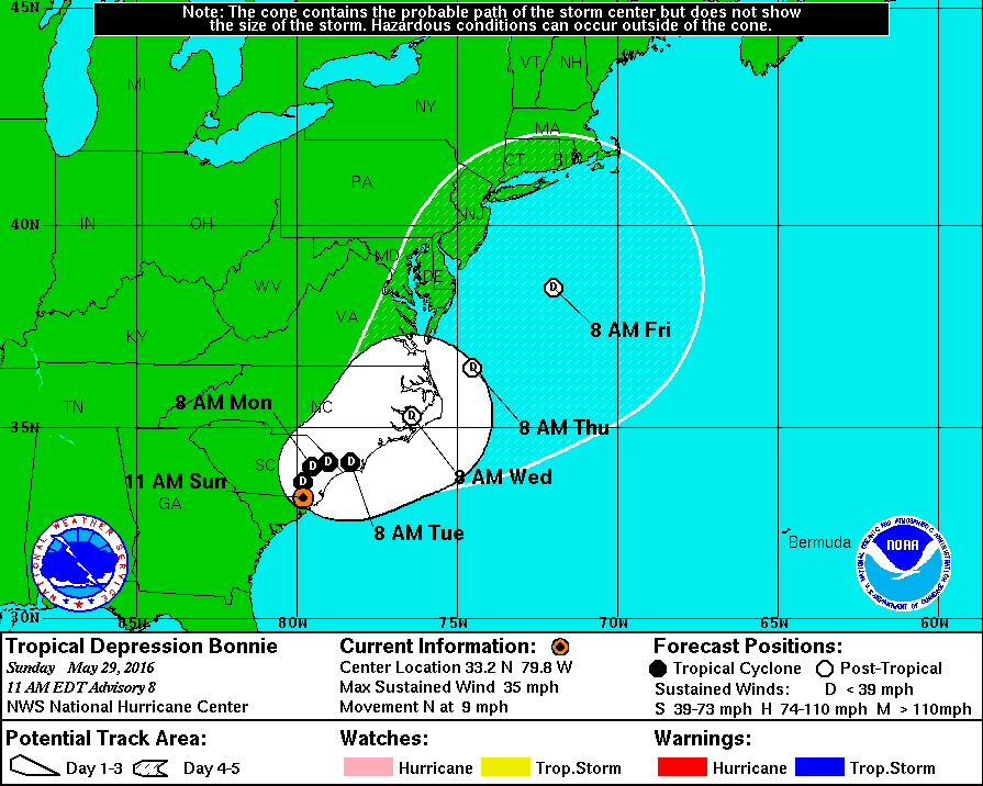 Expected track of Bonnie