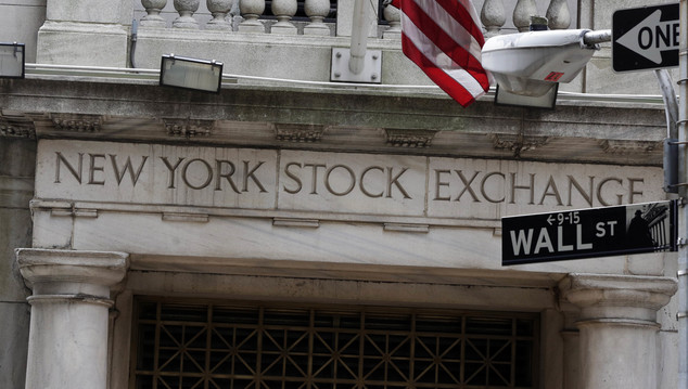 Street entrance of the New York Stock Exchange. Stocks were little changed in early trading Mon