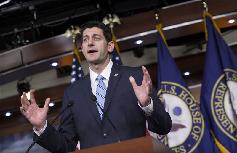 House Speaker Paul Ryan meets with reporters on Capitol Hill in Washington today