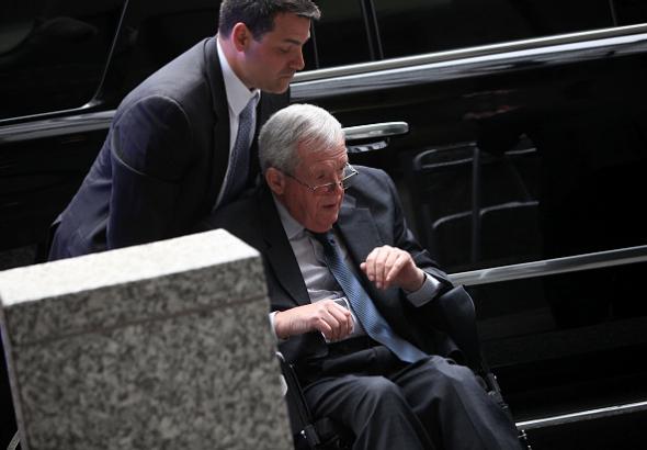 Former House speaker Dennis Hastert arrives to federal court in Chicago for his sentencing appearance. Joshua Lott  Getty Images