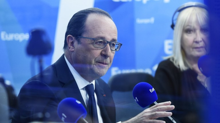 France's President Francois Hollande speaks during a morning radio show on France's Europe 1 station