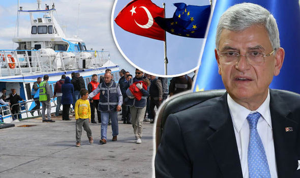 Volkan Bozkir refugees EU and Turkish flags