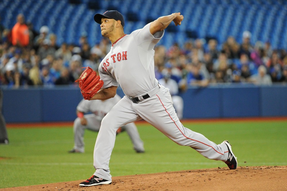 Boston Red Sox Pitcher Eduardo Rodriguez  pitches during the Boston Red Sox 4-3 victory over the Toronto Blue Jays at Rogers Centre in Toronto ON