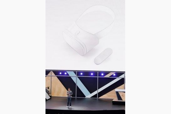 Clay Bavor Google vice president of virtual reality talks about a new controller for a virtual reality headset during the keynote address of the Google I  O conference Wednesday