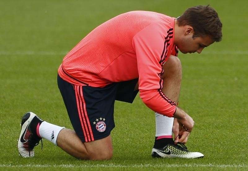 Football Soccer- Bayern Munich v Atletico Madrid- Munich Germany- 02/05/16 Bayern Munich's Mario Goetze during training for UEFA Champions League semi-final return match against Atletico Madrid REUTERS  Michaela Rehle