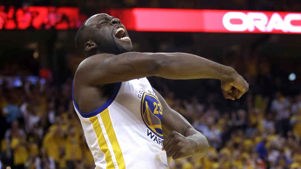 Golden State Warriors&#039 Draymond Green celebrates after scoring against the Oklahoma City Thunder during the second half in Game 5 of the NBA basketball Western Conference finals Thursday