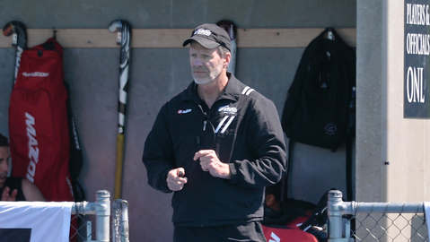 Head Coach Colin Batch reacting during the international men's hockey test