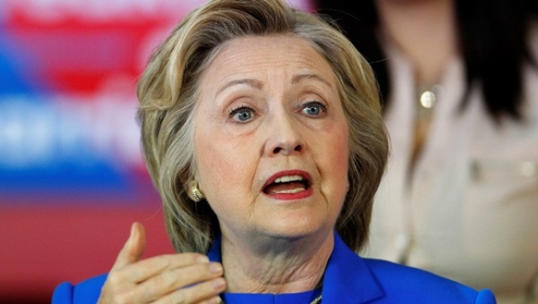 Hillary Clinton addresses the crowd during a campaign stop in Kentucky