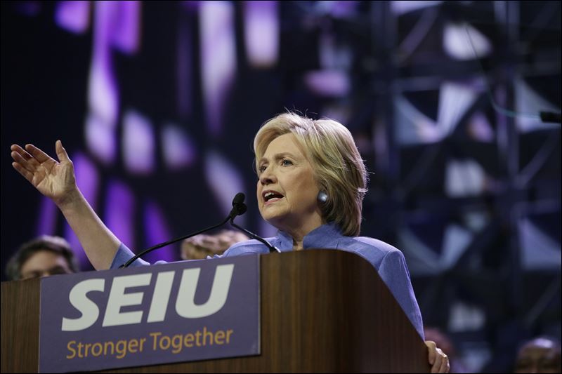 Democratic presidential candidate Hillary Clinton spoke to more than 3,000 Service Employees International Union members Monday at the union's 2016 International Convention in Detroit