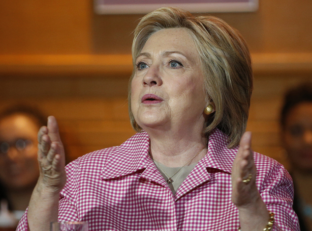 Democratic presidential candidate Hillary Clinton speaks at the Home of Chicken and Waffles Friday