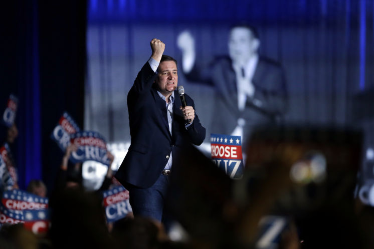 Republican presidential candidate Sen. Ted Cruz R-Texas speaks during a Monday rally at the Indiana State Fairgrounds in Indianapolis