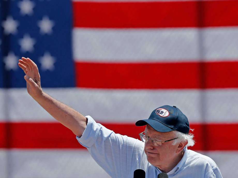 Democratic presidential candidate Sen. Bernie Sanders I-Vt. waves during a campaign rally in Cathedral City Calif. Wednesday