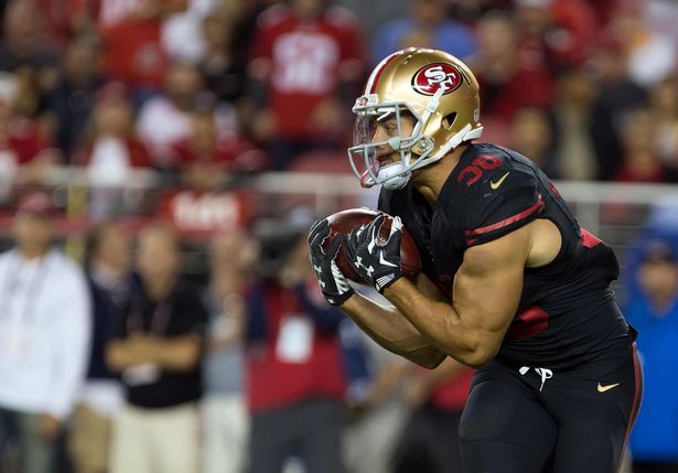 San Francisco 49ers running back Jarryd Hayne catches the ball on a punt return against the Minnesota Vikings