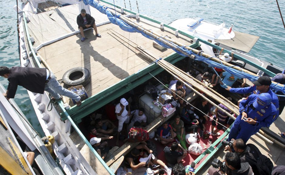 Iranian asylum seekers caught in Indonesian waters while sailing to Australia. Pic AP