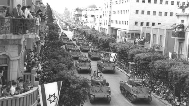 Israeli tanks at a military parade in Tel Aviv on Independence Day