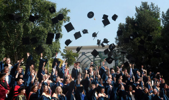 Students throwing hats