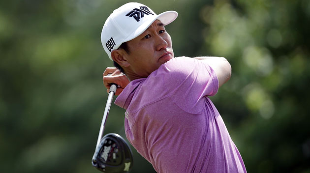 James Hahn hits his tee shot on the ninth hole during the final round of the Wells Fargo Championship at Quail Hollow Club