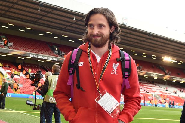 Joe Allen arrives for the second leg of the Europa league semi-final