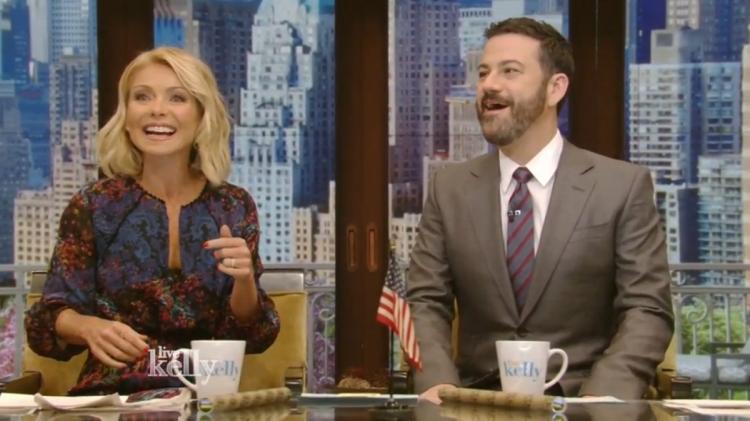 Kelly Ripa and Jimmy Kimmel didn’t waste any time bringing up Michael Strahan on'Live with Kelly