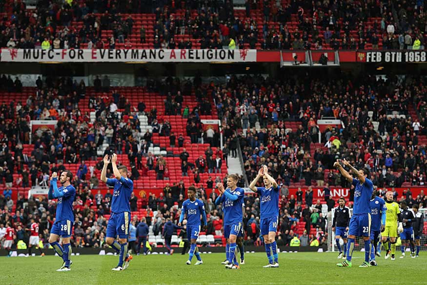 Leicester City players after a 1-1 draw against Manchester United at Old Trafford