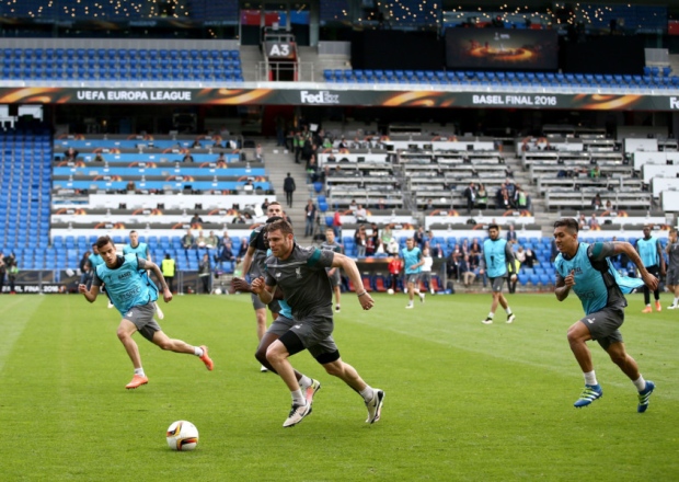 Liverpool's James Milner in action during a training session before the Europa League Final