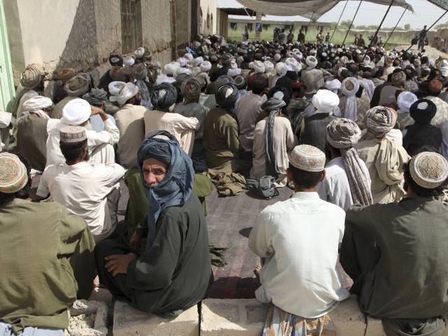 Local Afghan men attend a shura in the Nawa District Helmand Province Afghanistan