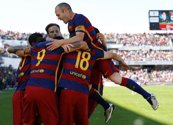 Los Carmenes stadium Granada Spain- 14/05/16 Barcelona's Luis Suarez celebrates his second goal