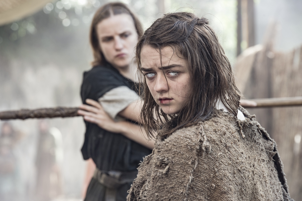 Faye Marsay and Maisie Williams in season 6 episode 1 of Game of Thrones