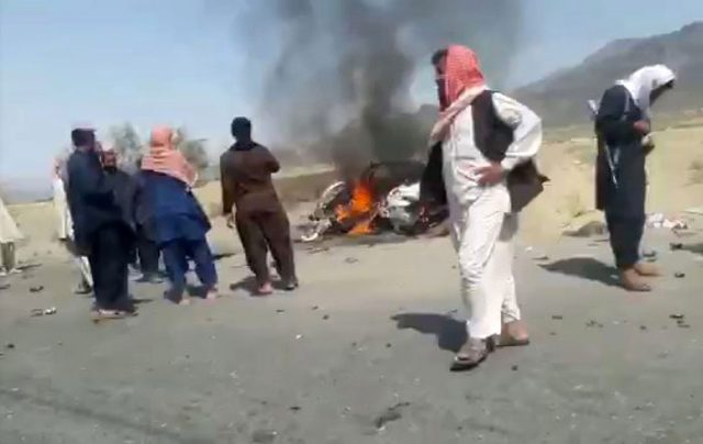 A frame grab from a video of the alleged scene of a drone strike site that killed Taliban's supreme leader Mullah Akhtar Mansoor in the Ahmad Wal area of Balochistan in Pakistan