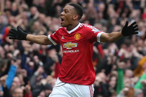 Anthony Martial celebrates scoring the first goal