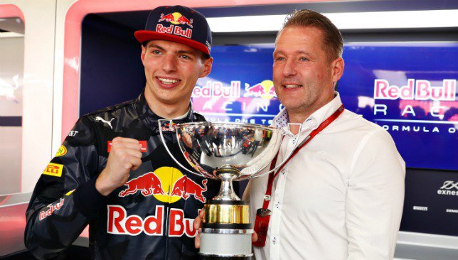 Max celebrates with his father Jos Verstappen